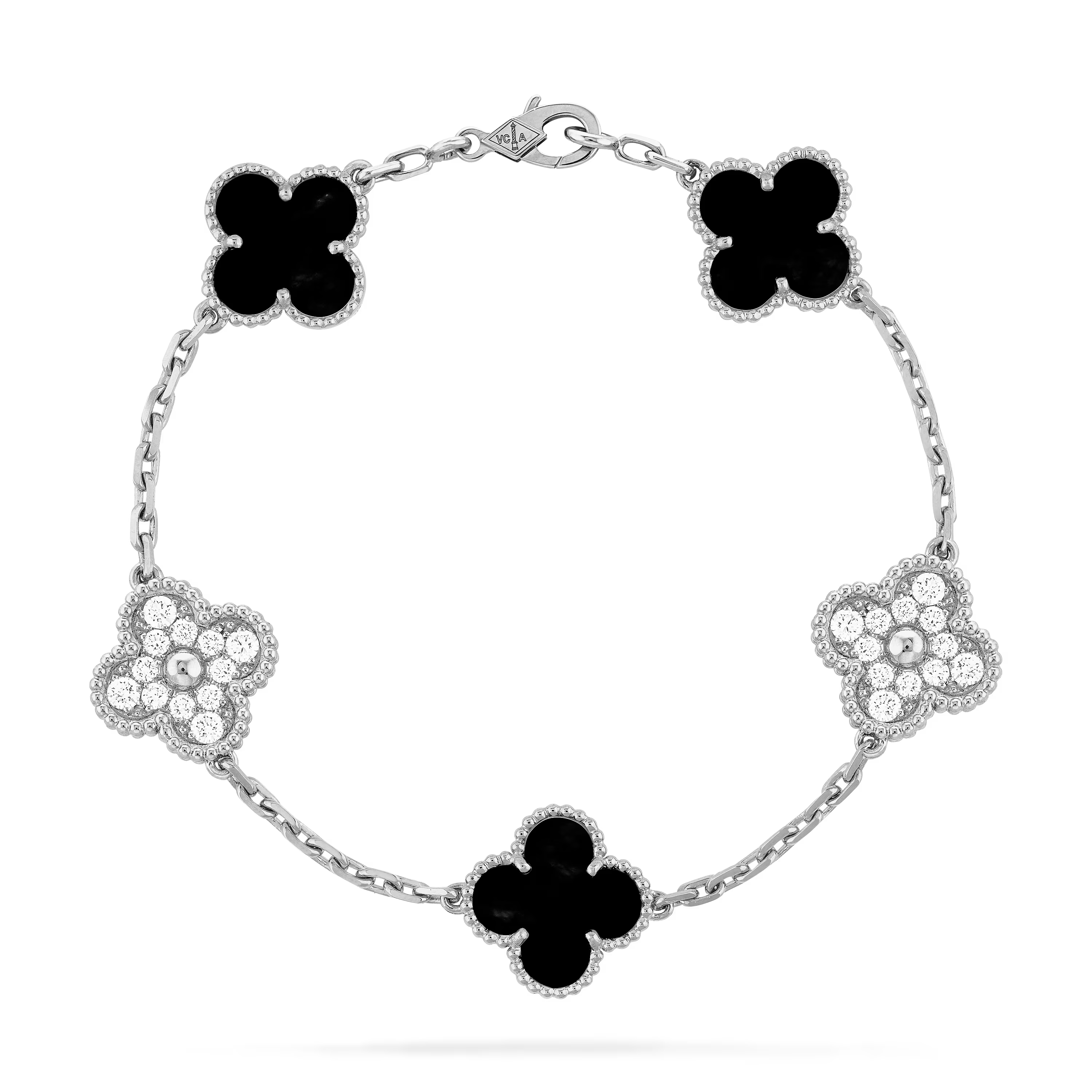 PULSERA CLOVER BLACK N SILVER